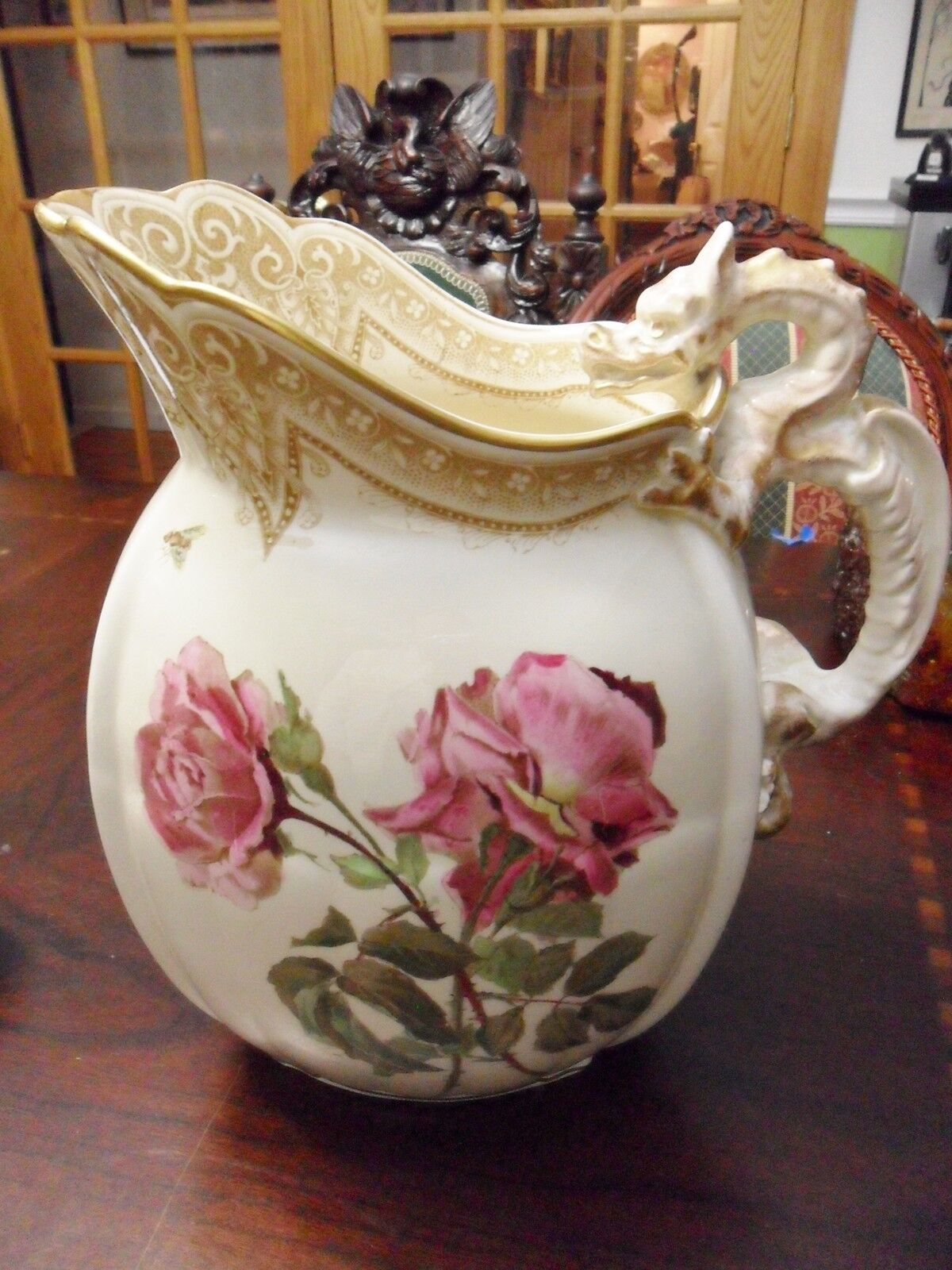 Antique Powell, Bishop & Stonier Oriental Ivory Ceramic Wash Jug /Pitcher  [a5L]