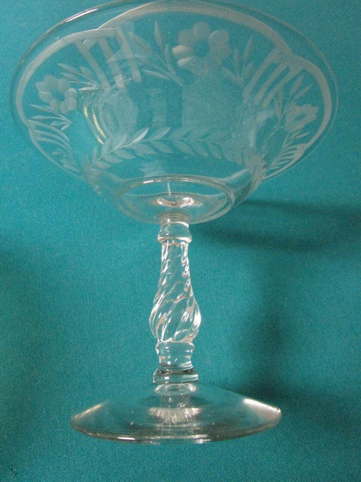 American Pressed Glass 2 Cake Stand COMPOTE Swirl Pattern ETCHED FLOWERS