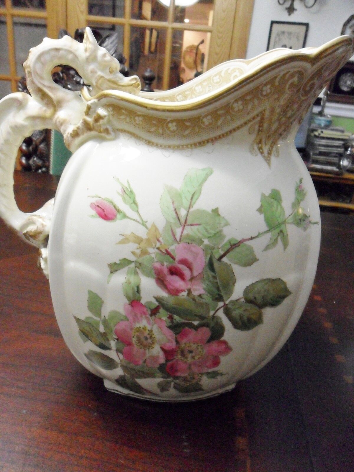 Antique Powell, Bishop & Stonier Oriental Ivory Ceramic Wash Jug /Pitcher  [a5L]