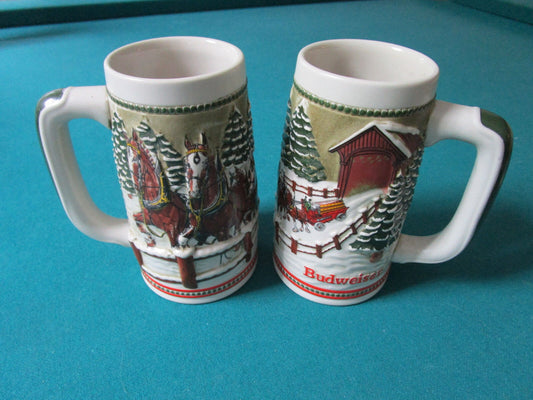 1980s Vintage 2 Steins Anheuser Busch Mug Ceramarte Brazil Budweiser  ORIGINAL