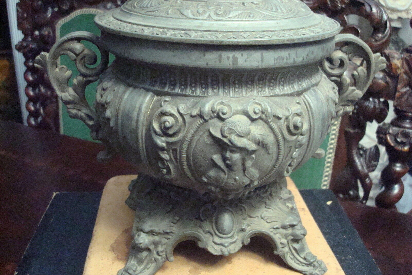 1880s Nicholas Muller & Sons NY cast metal oil lamp UNIQUE/ORIGINAL