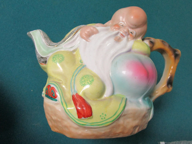 CHINESE 1900s RESTING TO RIGHT TEAPOT CHINESE SAU LONGEVITY GOD orig [TP4]