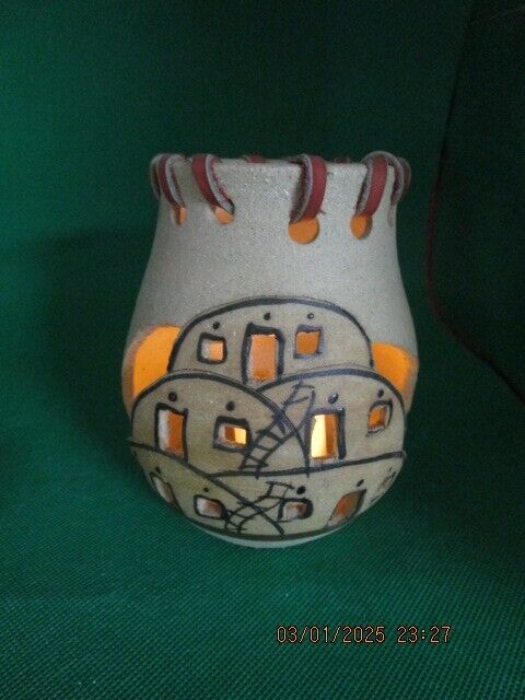 AMERICAN WESTERN POTTERY CANDLEHOLDER PUEBLA TOWN [170E]