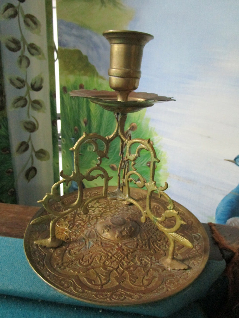 Asian Candleholder Brass Ornated Ormulu 9" Tall [METBSKT4]