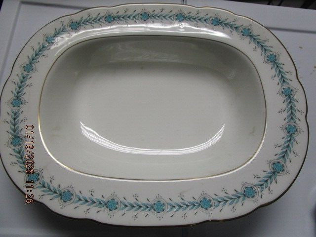 REGENT BY COALPORT ENGAND RECTANGLE BOWL 10 X 8" Aqua Laurel & Flowers, Gold RIM