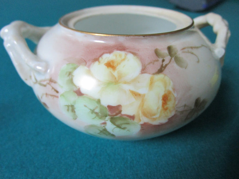 JEAN POUYAT FRANCE CREAMER AND COVERED SUGAR WHITE ROSES SEPIA COLORS [83c]