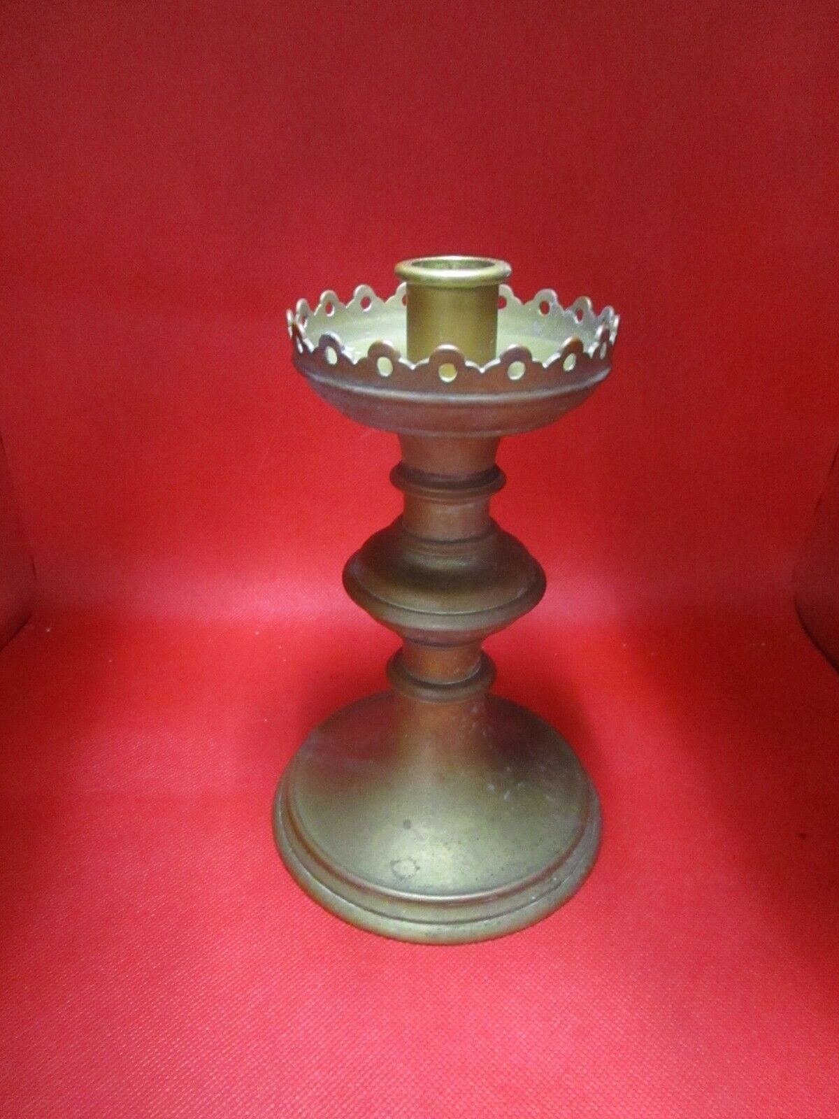 Antique Gothic Revival Candleholder brass 8 1/2"