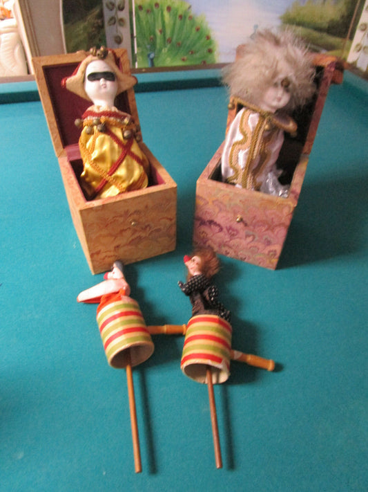 1920s doll Jack in the Box HARLEQUIN & WHITE CLOWN - PUSH UPS CLOWNS-PICK 1 ^