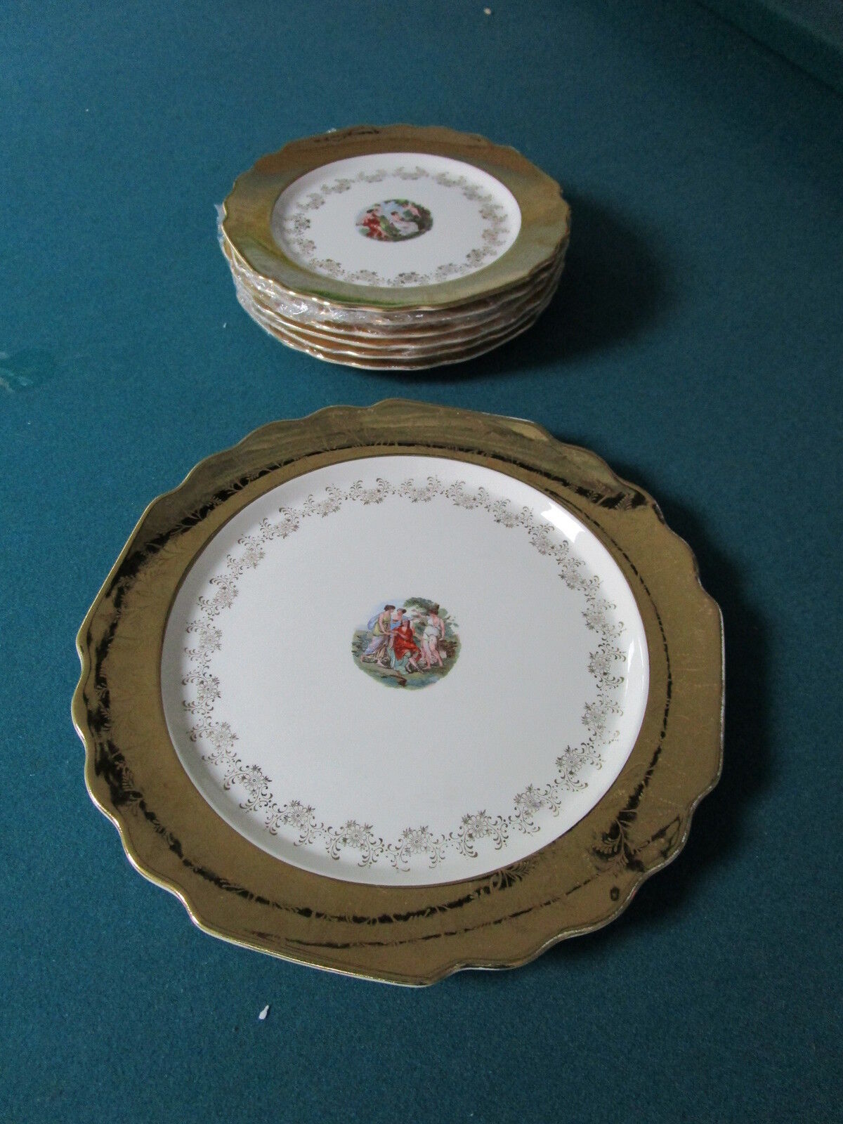 WS George USA 6 plates,LIDO pattern center medallion, garland and gold rim[*14b]