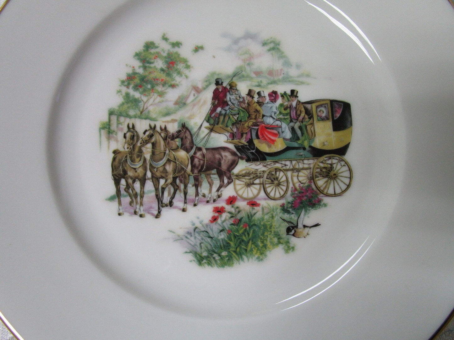 VICTORIAN 4 Salad Plates JWK Joseph Kuba Bavaria Germany  7 1/2", carriages