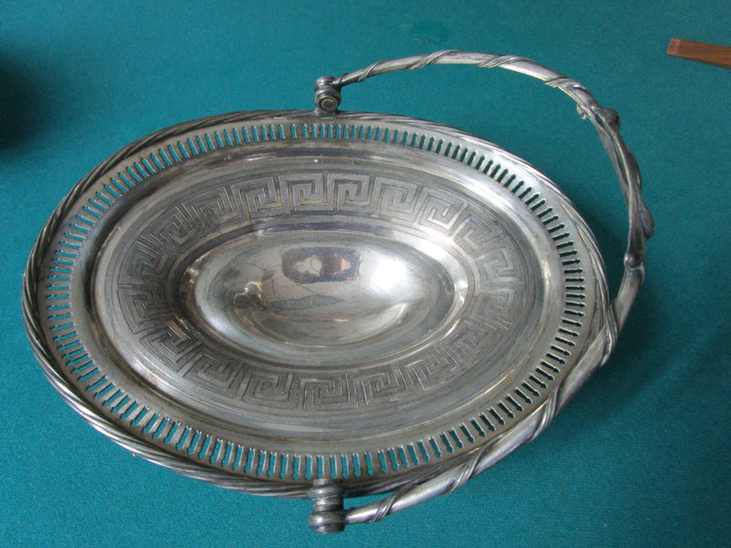ANTIQUE BRIDAL BASKET ROGERS SMITH SILVERPLATE 9 X 10 X 8" GREEK DECOR