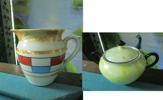 Union Czechoslovakia Ceramic Pitcher - Covered Lusterware Ceramic Sugar Pick1