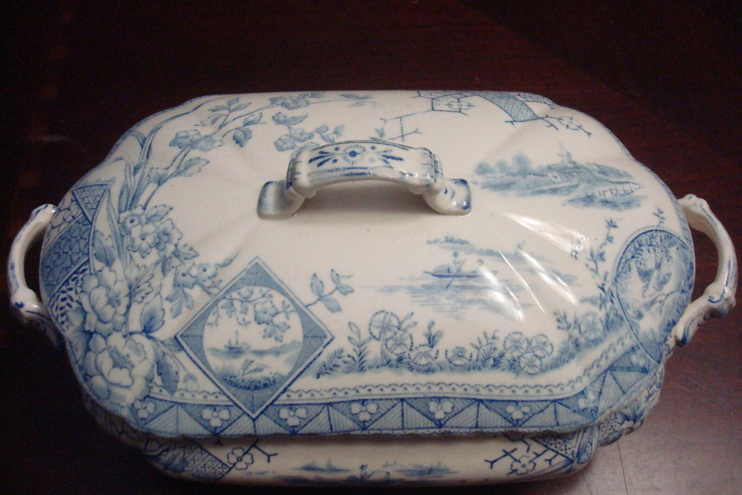 Aesthetic movement 1883 Mysore pattern Blue transferware tureen- Edge &Malkin[*