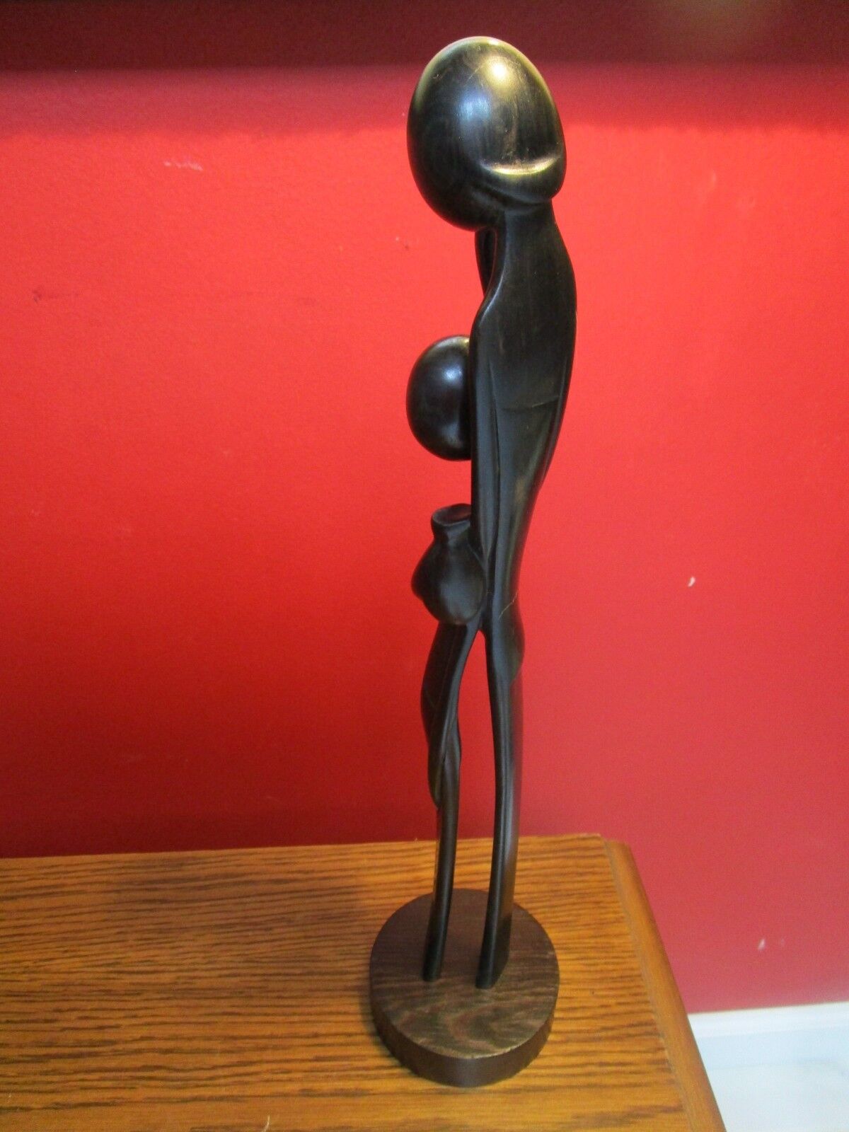 AFRICAN ARTIST B. MOUANGA WOOD sculpture "FATHER AND CHILD" SIGNED ^^