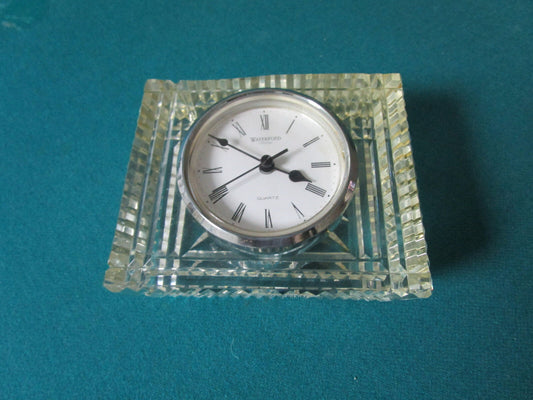 WATERFORD CRYSTAL TABLE BATTERY CLOCK 4 X 5" STILL WITH LABEL NO BOX [aD]