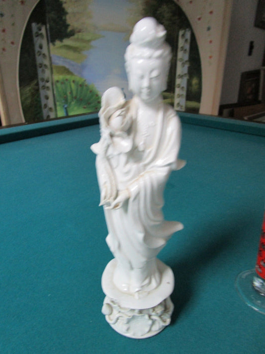 ANTIQUE CHINESE BLANC DE-CHINA SCULPTURE FIGURINE 12" [*3]