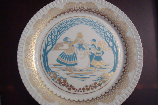 1983 Christmas Past Times Plate Spode England "Snowman" NIB, 2nd issue original