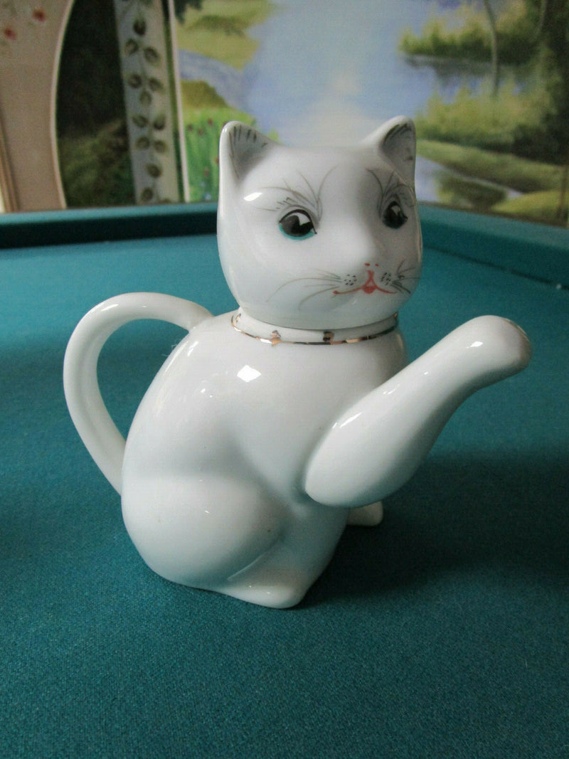 Kitty Chinese Creamer 1 Cup Teapot Koi Fish Spout 5" Lucky Kitty Fig Pick 1 40c