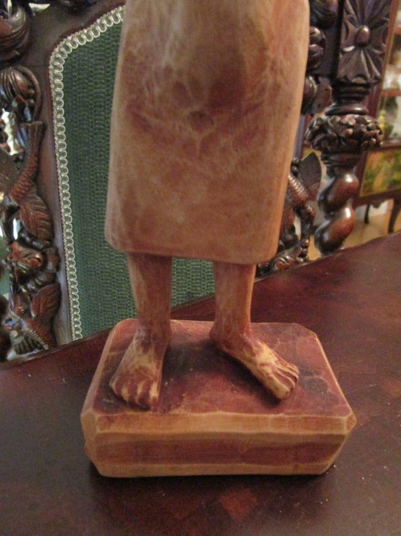 Wood Carving African Woman With Basket 11" Tall Signed Louis Original^^^