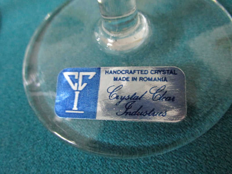 CRYSTAL DECANTER AND 6 GLASSES EUROPEAN MADE IN ROMANIA APPLIED FLOWERS