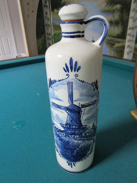 1950s Delft Blue Holland decorated ceramic bottle w/cork stopper Bols [a*3]