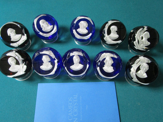 Collection Of 10 Crystal Paperweights "Franklin-Mint Baccarat" With Stand 2 X 3"