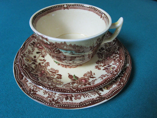 Alfred Meakin England Tonquin Brown Transfer Trio Cup Saucer Plate Original