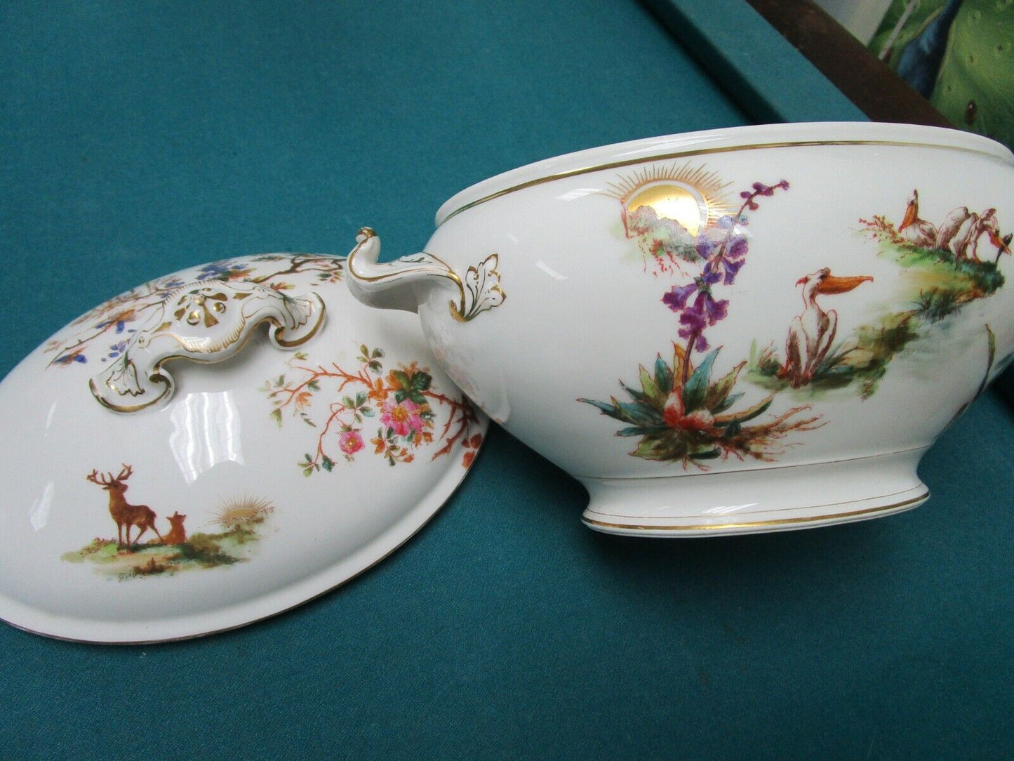 1881-1900 DELIMIRES & CIE D&C LIMOGES Pink Roses Tureen Soup Bowl Casserole ^^