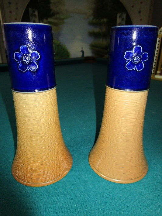 1920s Royal Doulton Stoneware And Glossy Ceramic Pair Of Vases [aE]