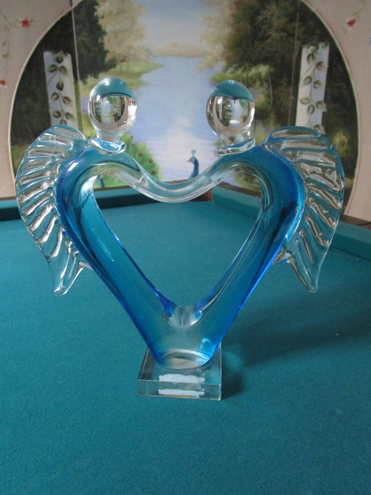 ANGEL HEART GLASS  SCULPTURE BLUE AND CLEAR RARE