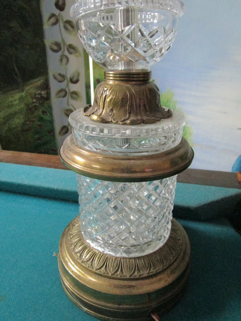 Four Arms Two Lights Brass Depression Glass Diamond Design Electrical Table Lamp