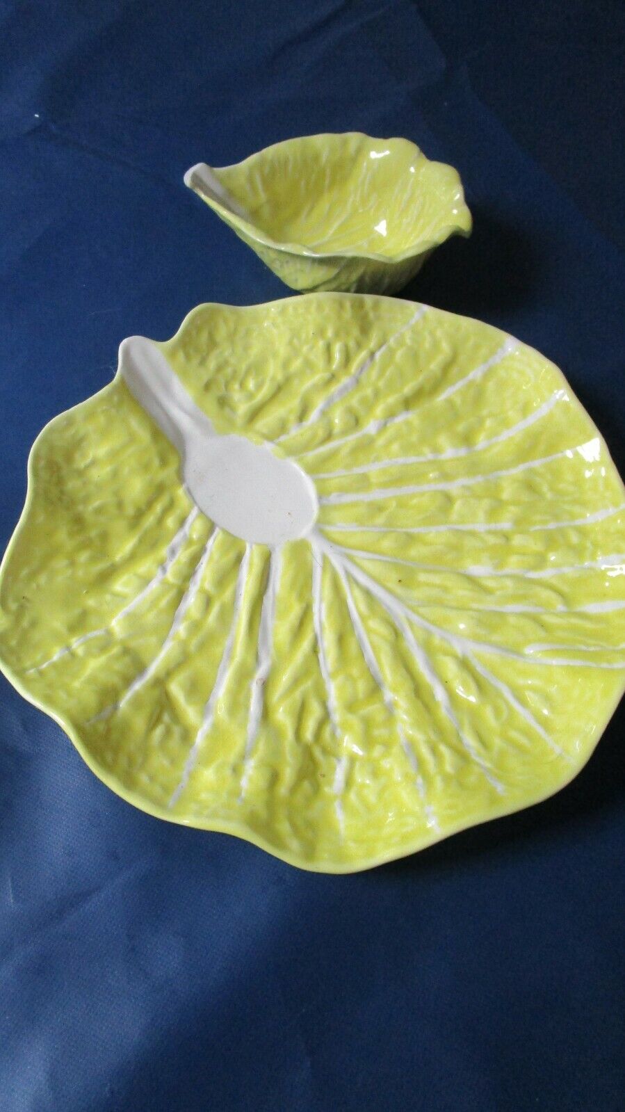 TRAY AND DIP DISH BOWL YELLOW CERAMIC PORTUGAL 2 PCS