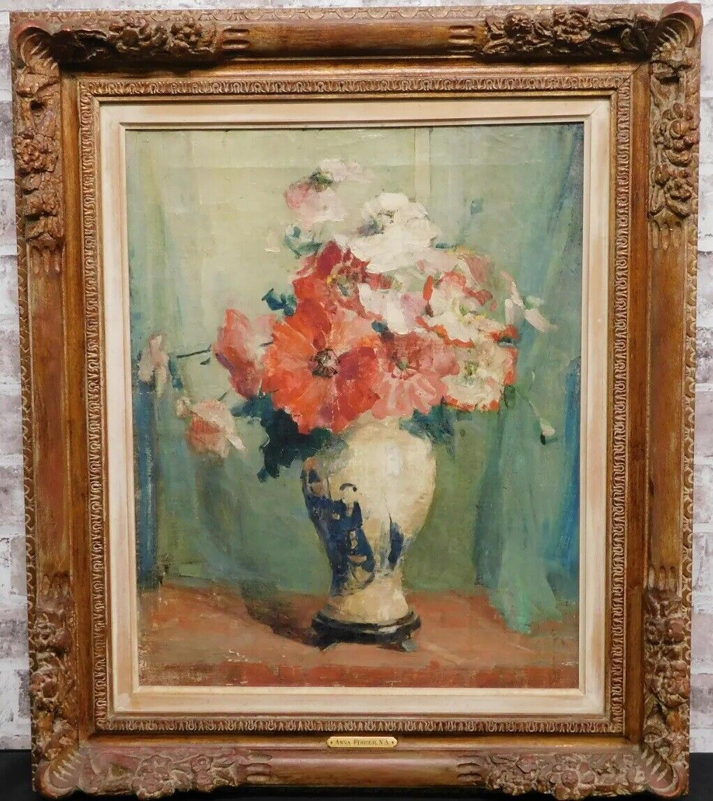 After Anna Fisher American, 1873-1942 Still Life vase floral painting on canvas