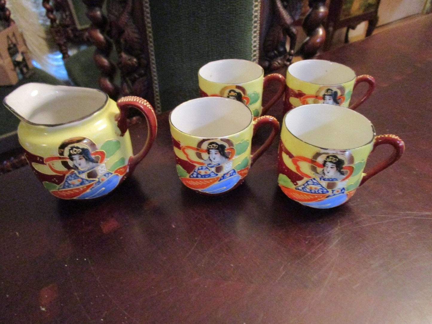 1940S JAPANESE COFFEE SET 5 PIECES, MORIAGE HAND PAINTED RARE