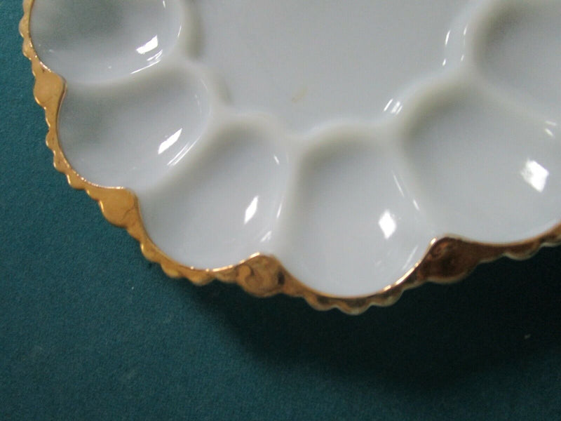 Canonsburg Brown Drip  DEVILED EGG PLATTER MILK GLASS ANCHOR HOCKING GOLD PICK 1