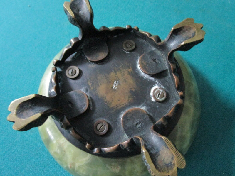 Marble And Brass Oval Dish Bowl Lion Feet Austria Original [80b]