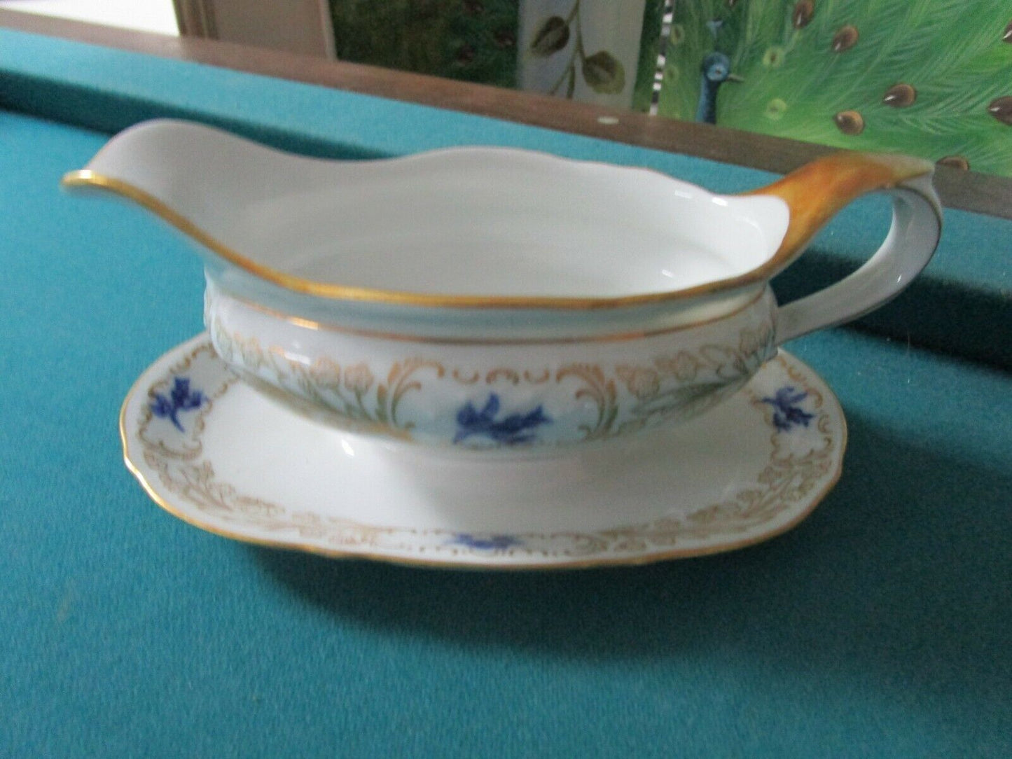 SCHUMANN ARZBERG ETCH COBALT GRAVY BOAT WITH UNDERPLATE [85]