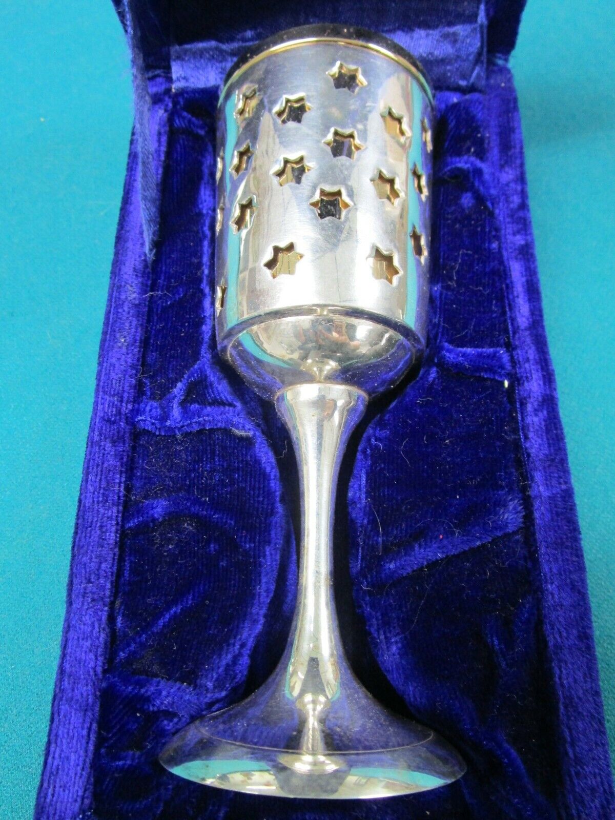 Alef Judaica Silverplated GOBLET Shabbat Kiddush W/ GOLDEN INSERT DAVID STARS