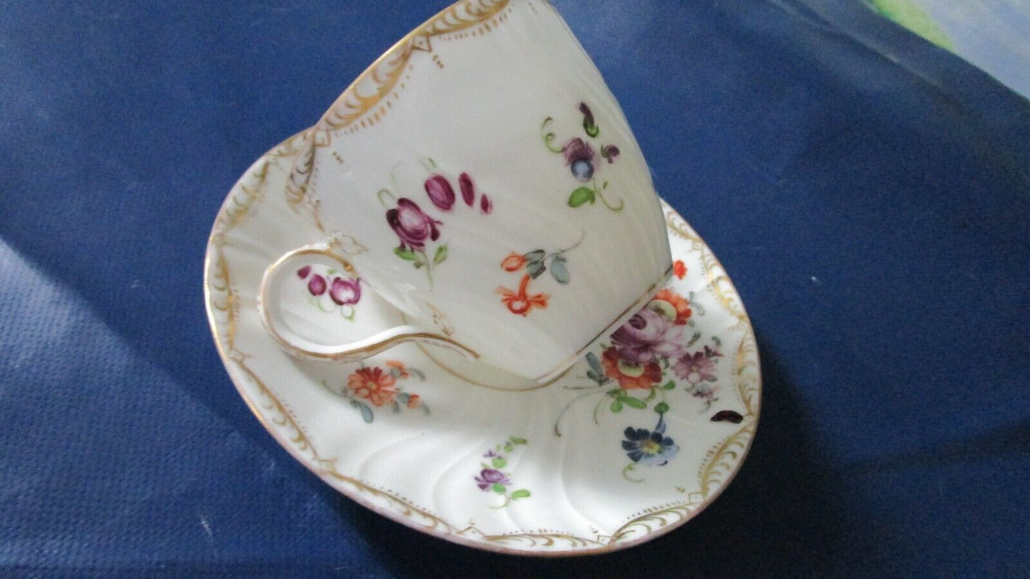 ANTIQUE ADOLPHE HAMANN DRESDEN FLORAL TEA CUP AND SAUCER