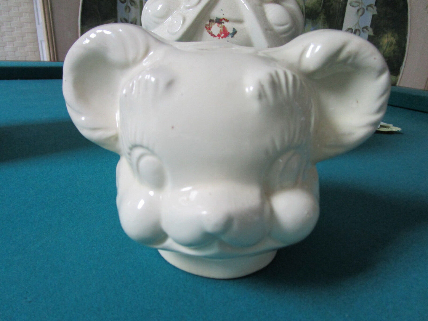 VINTAGE AMERICAN BISQUE TURNABOUT BEAR COOKIE JAR TWO SIDED BOY&GIRL,12" tall