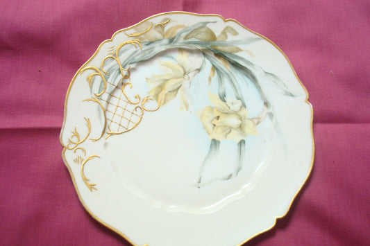 A.L. Limoges France (Alfred Lanternier, c 1890s) plate yellow flowers[#59C]