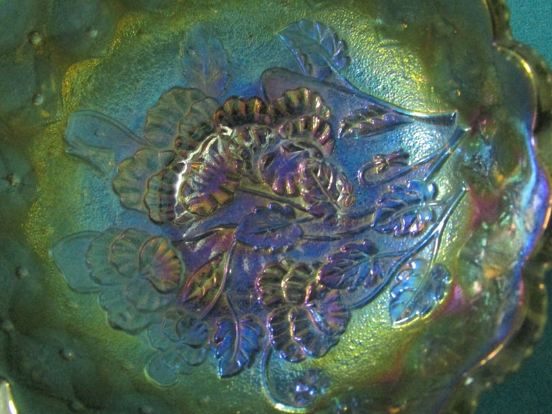 Imperial Green Iridescent Glass Quilted Diamond Nappy Bowl Handle Pick 1