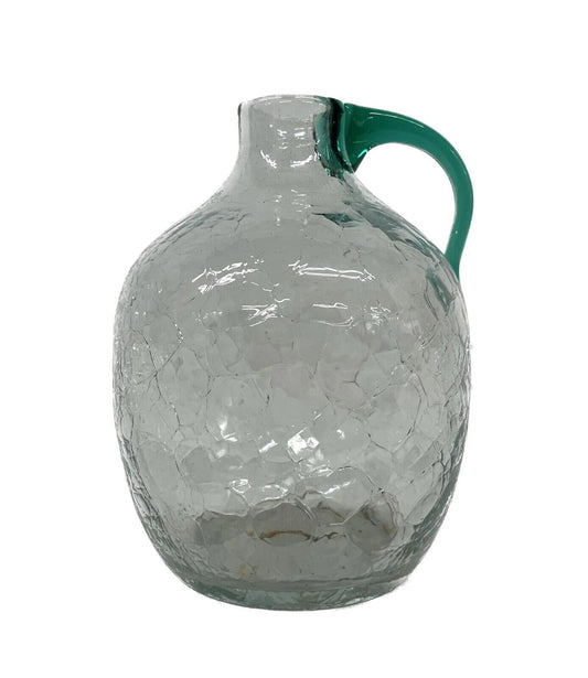 Antique BLENKO Crackle Handblown Art Glass Green Handled Bottle Jug or Vase