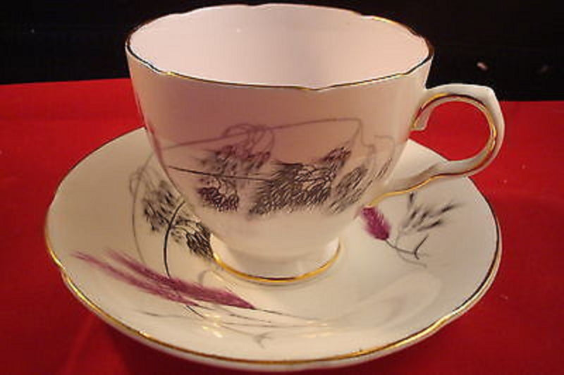 Old Royal Bone ENGLAND china cup and saucer pink wheat design [51]