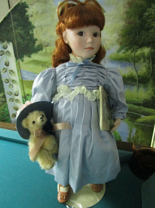 1980s DANBURY MINT JAN HAGARA DOLL ADELL WITH HER BEAR NEW 20"