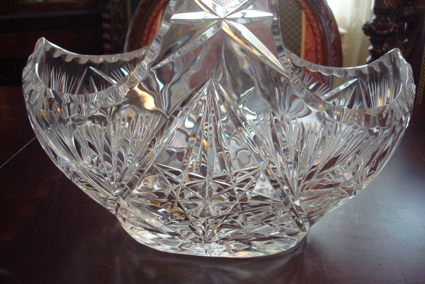 Vintage American Brilliant FLOWER ERA  basket, cut crystal, gorgeous [GL-6]