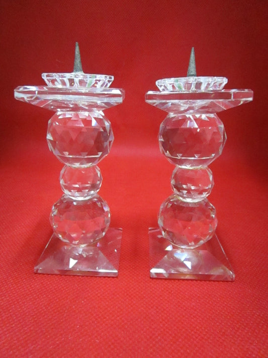 Swarovski pair of candleholders crystal pin 4"