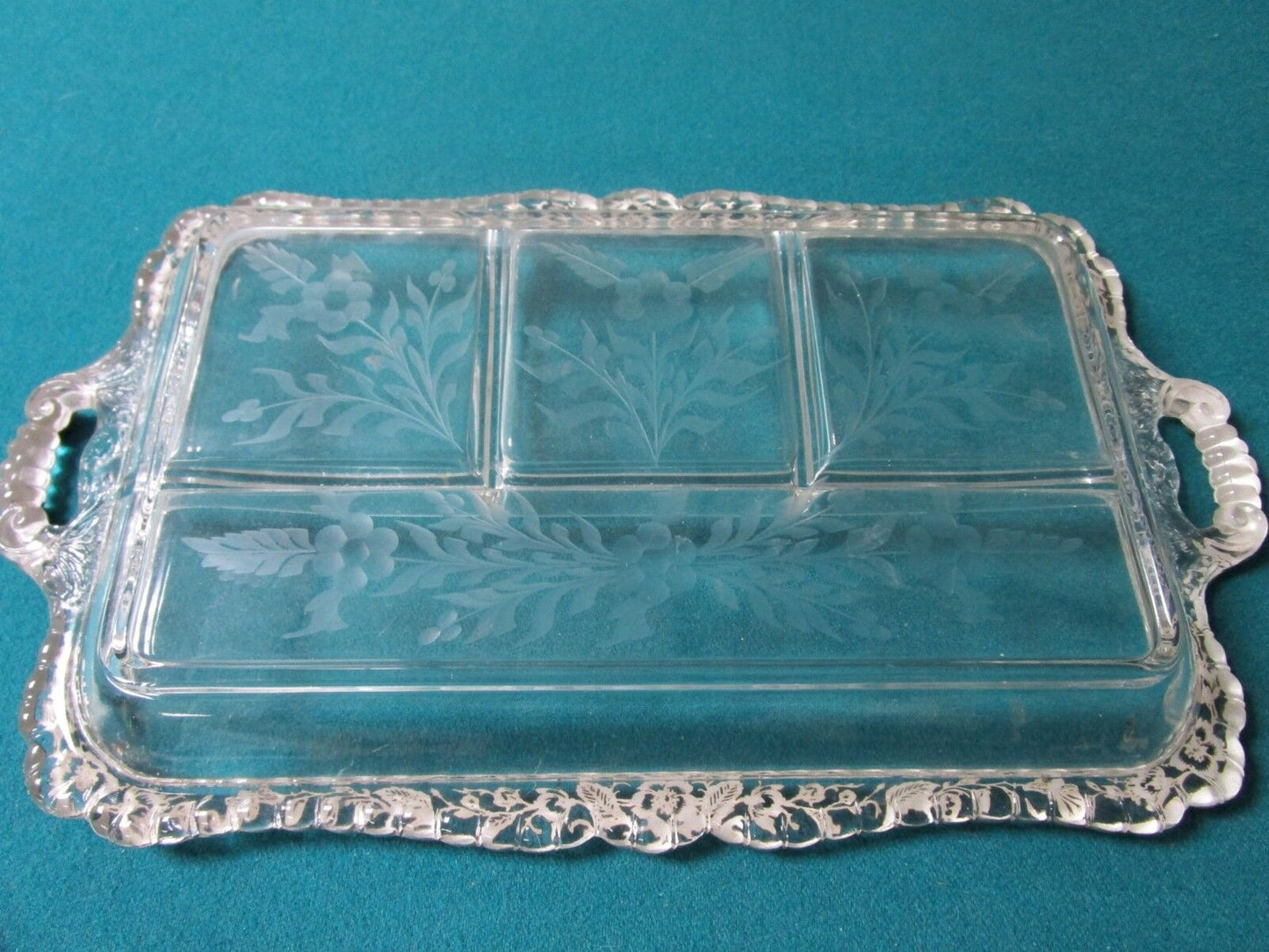 SILVER OVERLAY GLASS TRAY WITH ONE SERVER AND A PIN ANTIQUE