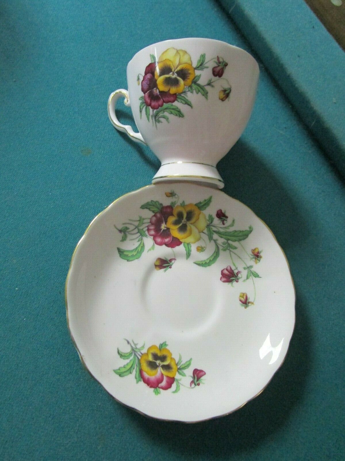 TUSCAN ENGLAND PINK TEA CUP SAUCER PANSIES [62]