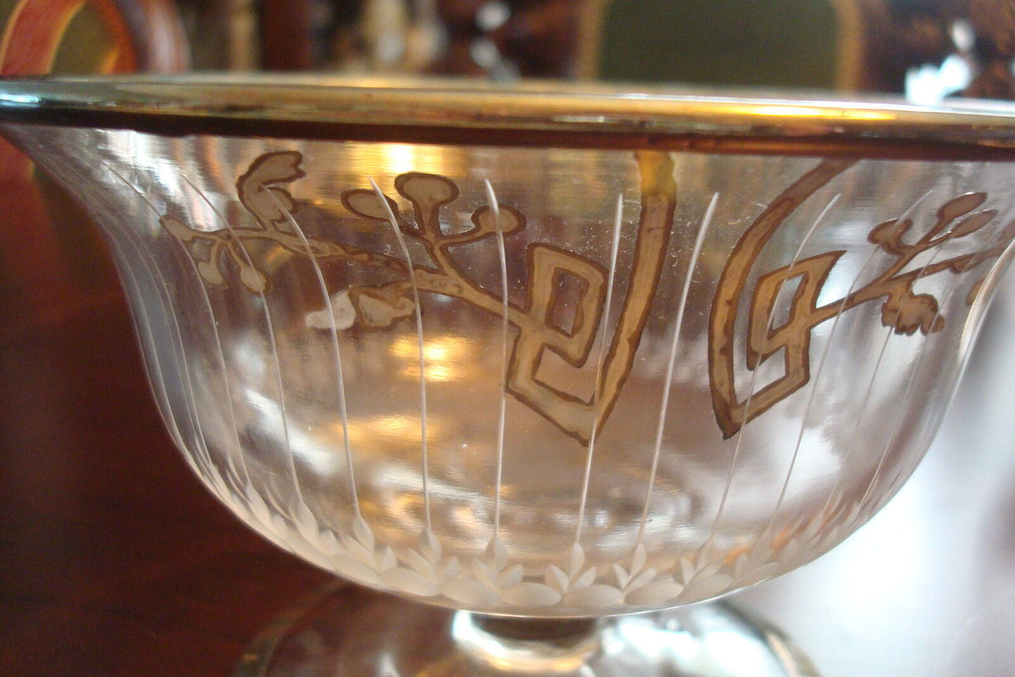 Vintage ROCKWELL Glass Crystal Footed Bowl Sterling Overlay, 3 1/4" [130L]